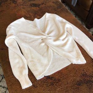 {Loft} Cream Sweater with Twist detail on back.
